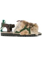 Kolor Fur Embellished Sandals - Brown