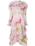 Dodo Bar Or Floral Print Ruffle Trim Dress - Pink & Purple