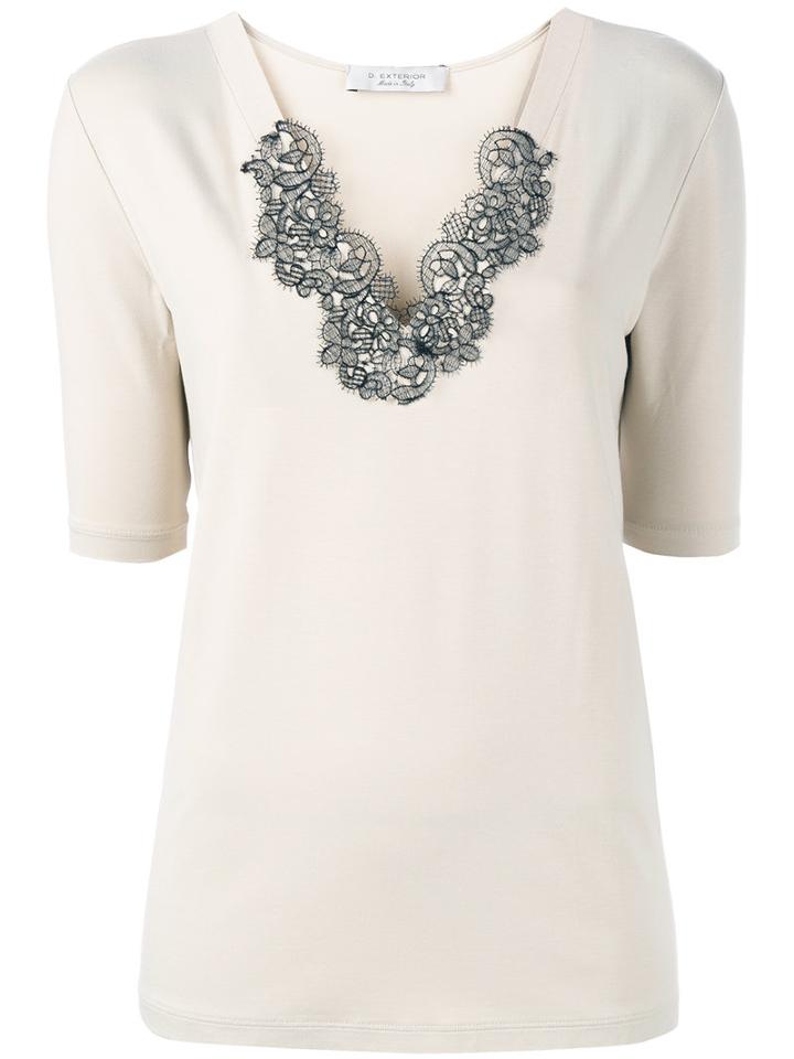 D.exterior Lace-collar T-shirt, Women's, Size: Large, Nude/neutrals, Viscose/spandex/elastane