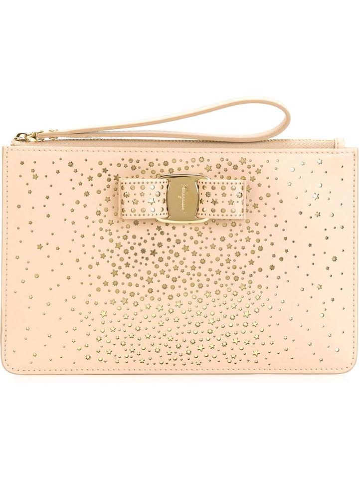 Salvatore Ferragamo Vara Clutch, Women's, Nude/neutrals, Calf Leather