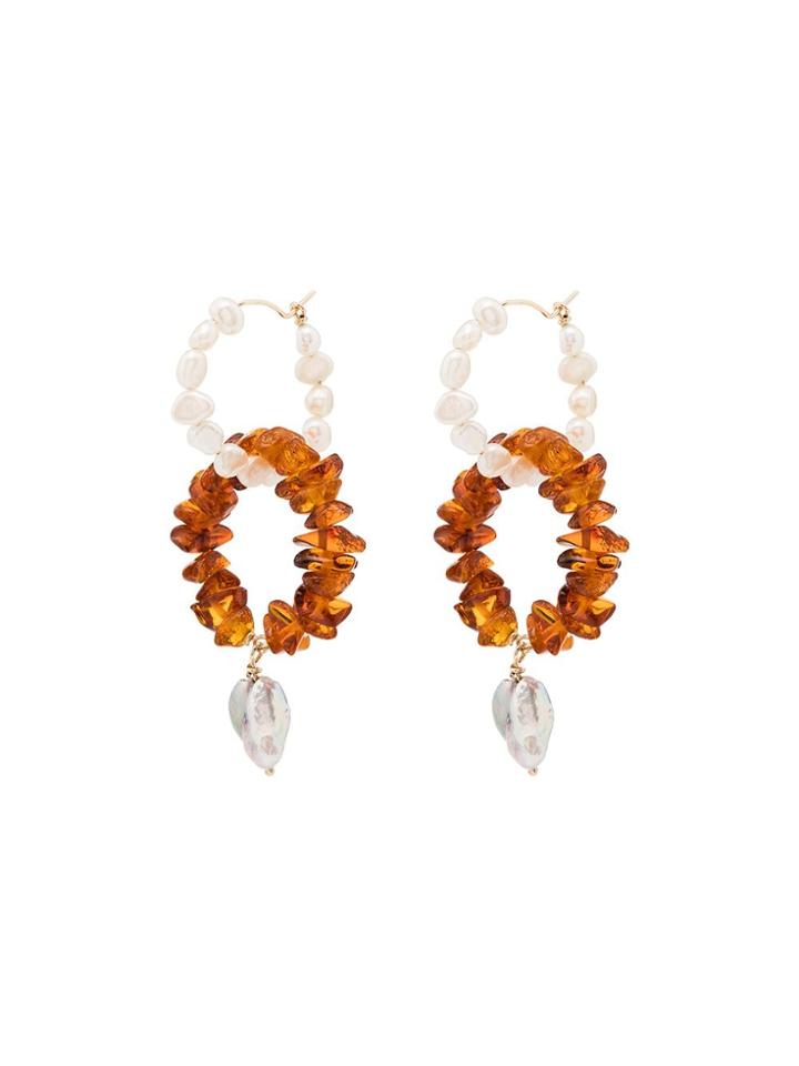 Holly Ryan Amber And Pearl Hoop Earrings - Orange