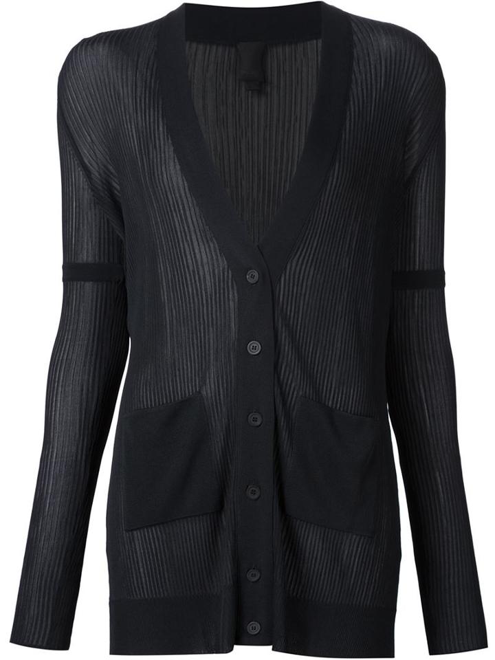 Vera Wang Ribbed V-neck Cardigan, Women's, Size: Medium, Black, Viscose