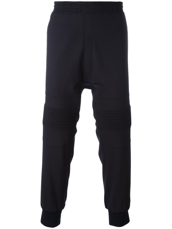 Neil Barrett Ribbed Knee Track Pants, Men's, Size: 48, Blue, Polyester/wool/spandex/elastane/cotton
