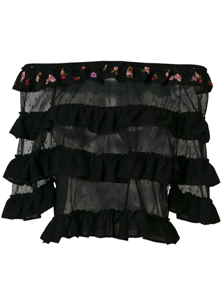 Red Valentino Tulle Panel Off The Shoulder Top - Black
