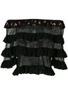 Red Valentino Tulle Panel Off The Shoulder Top - Black