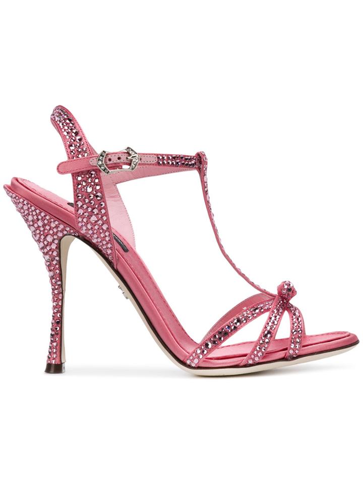 Dolce & Gabbana Embellished Strappy Sandals - Pink & Purple