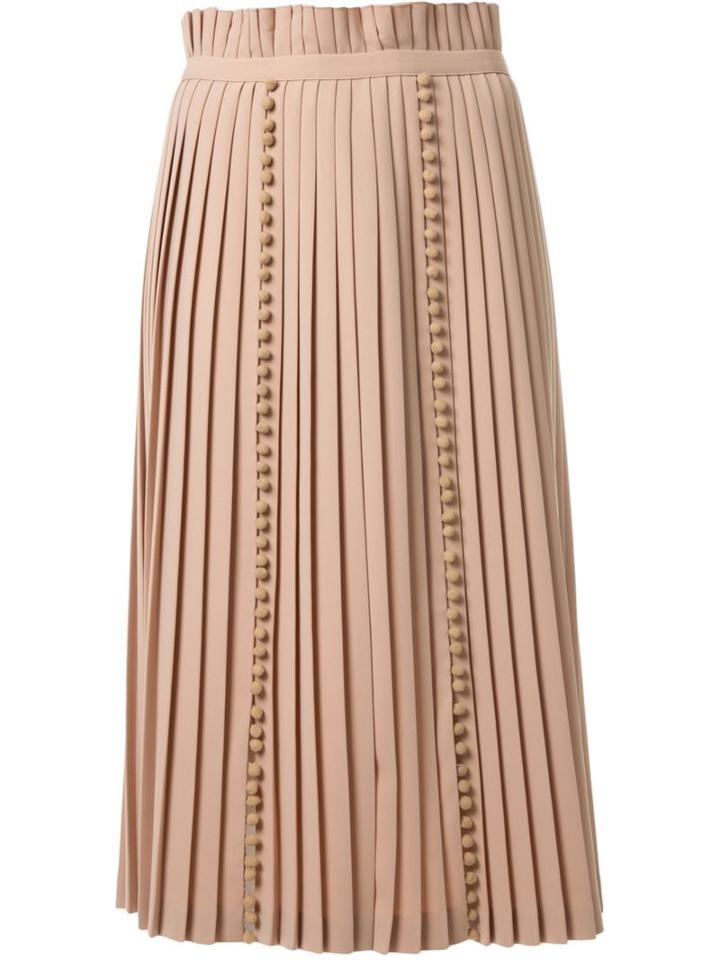 Taro Horiuchi Pompom Detail Pleated Skirt, Women's, Size: 2, Nude/neutrals, Polyester/cupro/triacetate