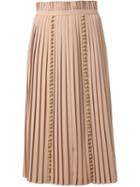 Taro Horiuchi Pompom Detail Pleated Skirt, Women's, Size: 2, Nude/neutrals, Polyester/cupro/triacetate