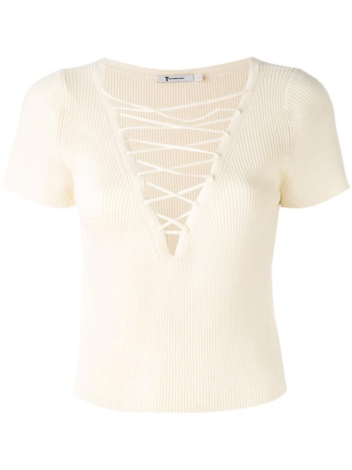 T By Alexander Wang - Deep V-neck Top - Women - Cotton/cashmere - S, Blue, Cotton/cashmere