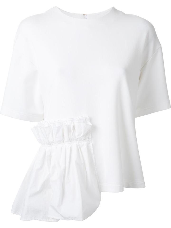Muveil Ruffled Detailing T-shirt, Women's, Size: 38, White, Cotton/polyester/polyurethane