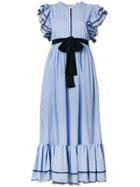 Msgm Striped Ruffle Trim Dress - Blue