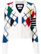 Thom Browne Argyle Knit V-neck Cardigan - White