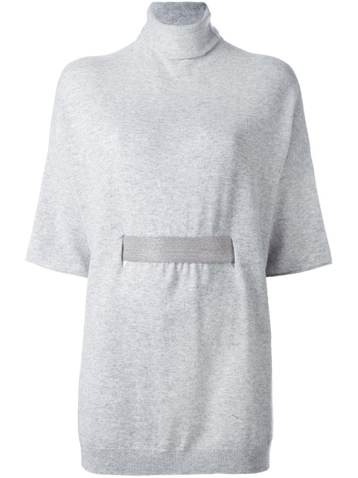Brunello Cucinelli Belted Turtleneck Sweater, Women's, Size: Medium, Grey, Cashmere/brass