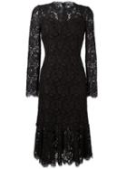 Dolce & Gabbana Fluted Hem Lace Dress, Women's, Size: 40, Brown, Rayon/polyamide/cotton/polyamide