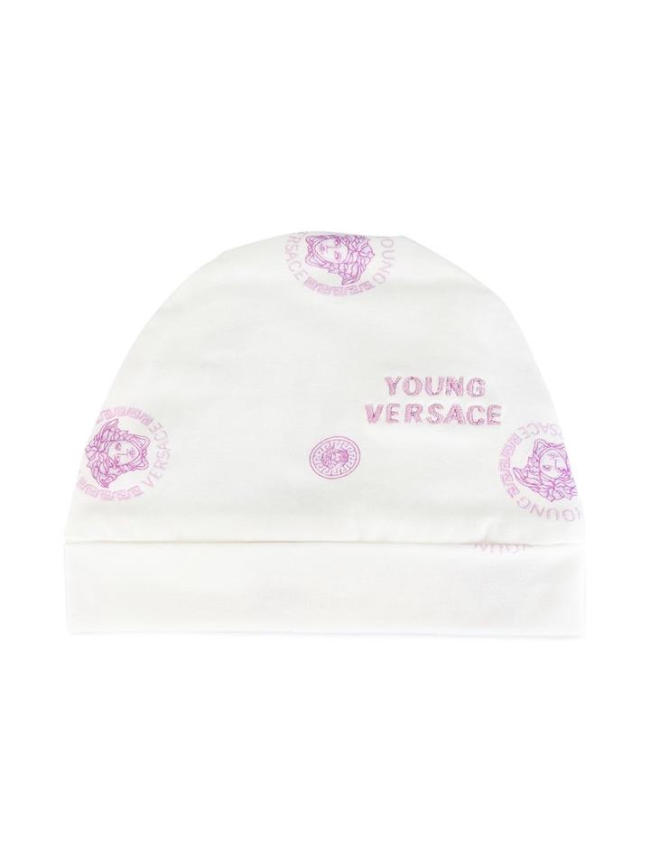Young Versace Logo Embroidered Hat, Boy's, Size: 42 Cm, White