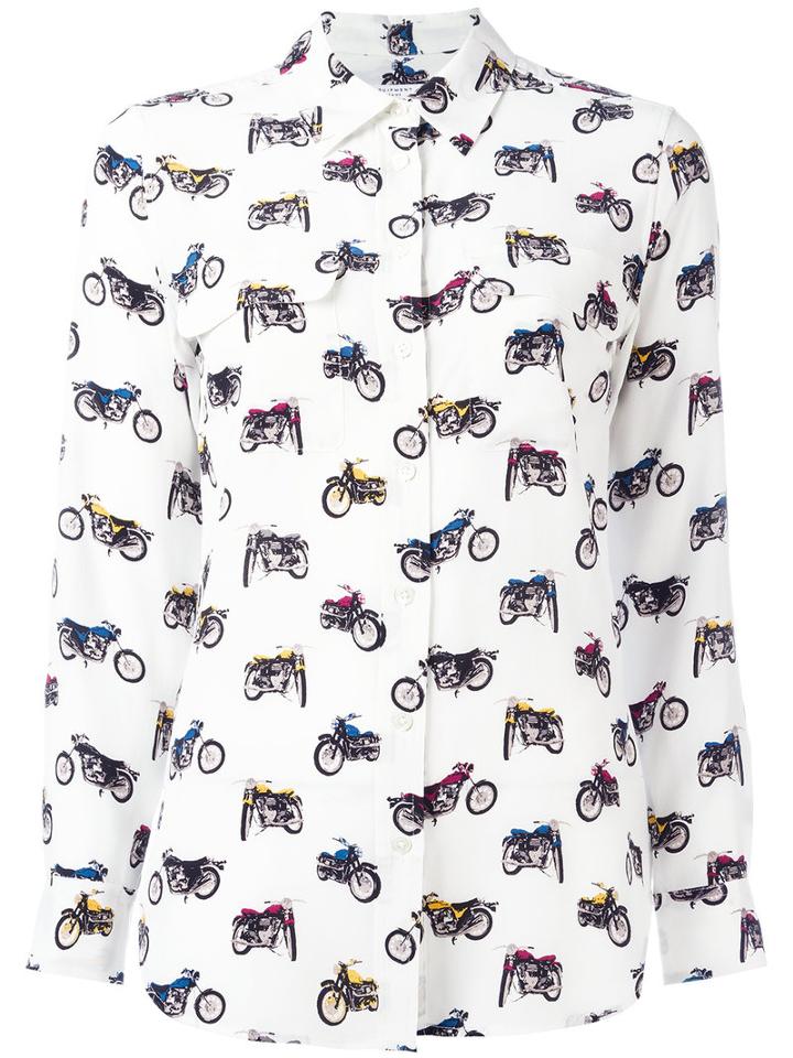 Equipment Motorcycles Print Shirt, Women's, Size: Xs, White, Silk