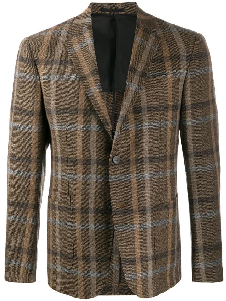 Z Zegna Checked Single Breasted Blazer - Brown