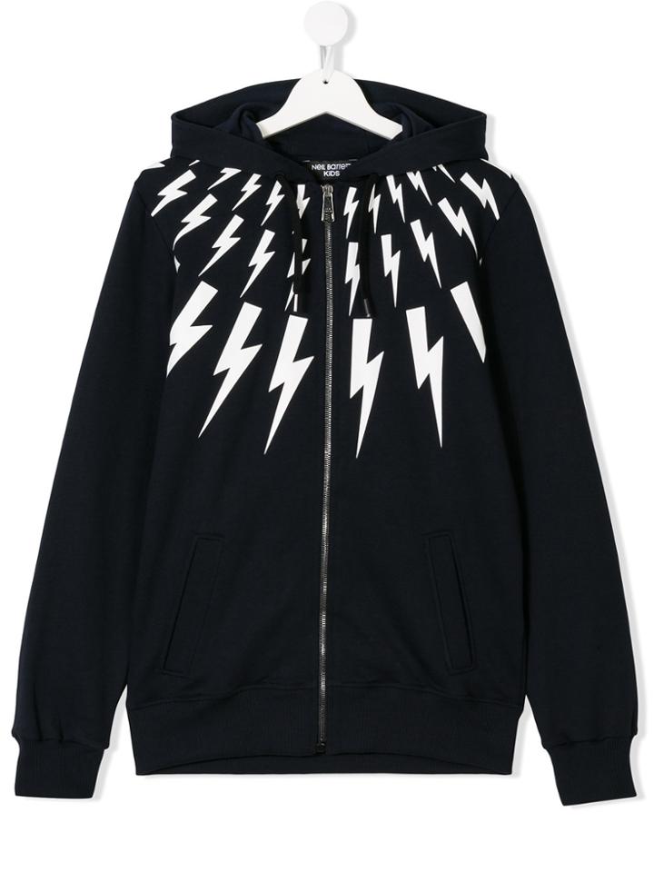 Neil Barrett Kids Teen Lightning Bolt Zipped Hoodie - Blue