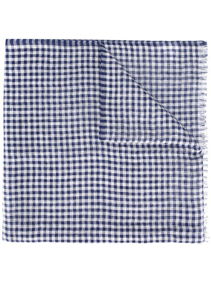 Brioni Fringed Brioni Scarf, Blue, Silk/linen/flax