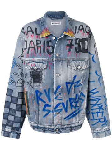 Balenciaga Handwritten Denim Jacket - Blue