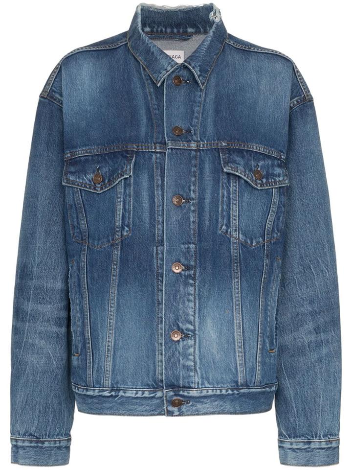 Balenciaga Blue Long Sleeve Logo Print Denim Jacket