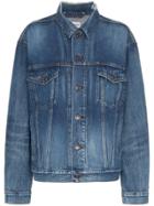 Balenciaga Blue Long Sleeve Logo Print Denim Jacket
