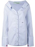 Off-white Open Collar Striped Shirt - Blue