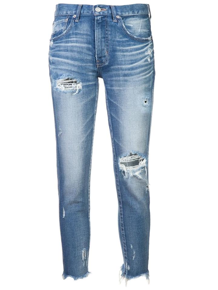 Moussy Vintage Ripped Raw Hem Jeans - Blue