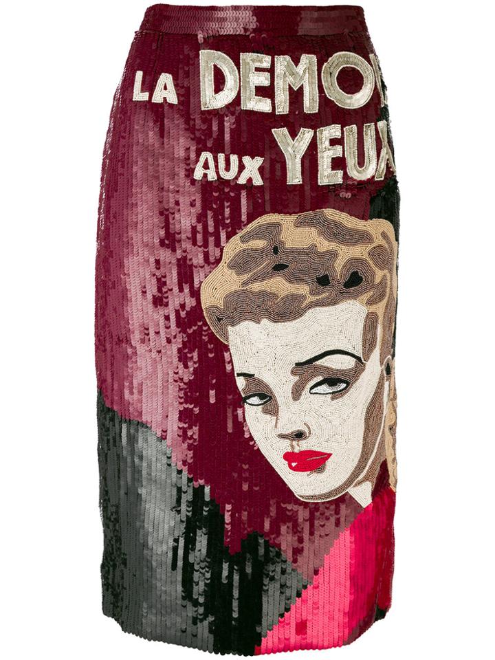 Olympia Le-tan Abstract Print Sequin Skirt - Red