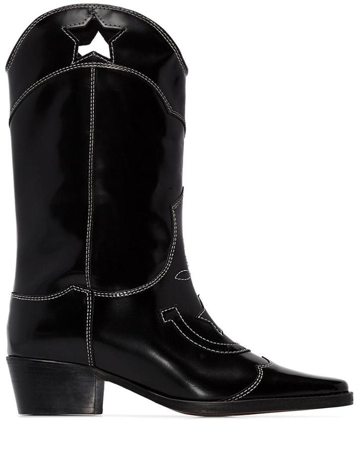 Ganni Marlyn 50mm Cutout Star Cowboy Boots - Black