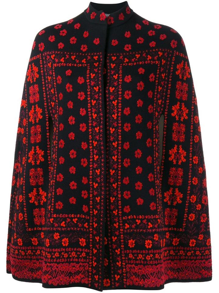 Alexander Mcqueen Floral Jacquard Knit Cape, Women's, Size: Small, Black, Silk/polyamide/polyester/wool