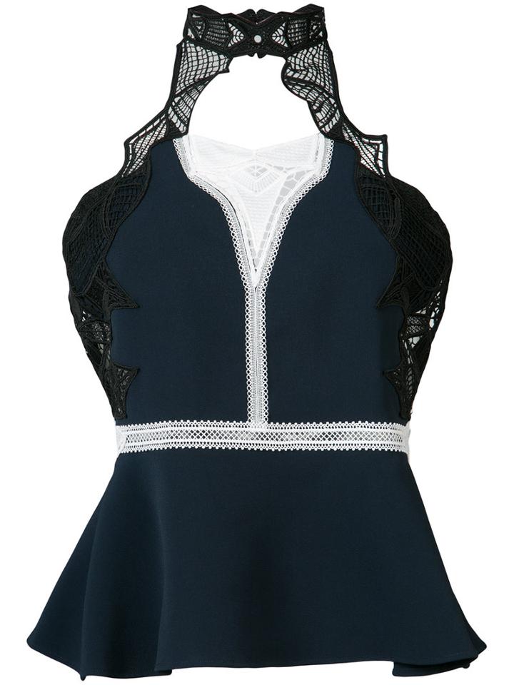 Jonathan Simkhai - Lace Insert Halter Top - Women - Polyester/spandex/elastane/acetate/viscose - S, Blue, Polyester/spandex/elastane/acetate/viscose