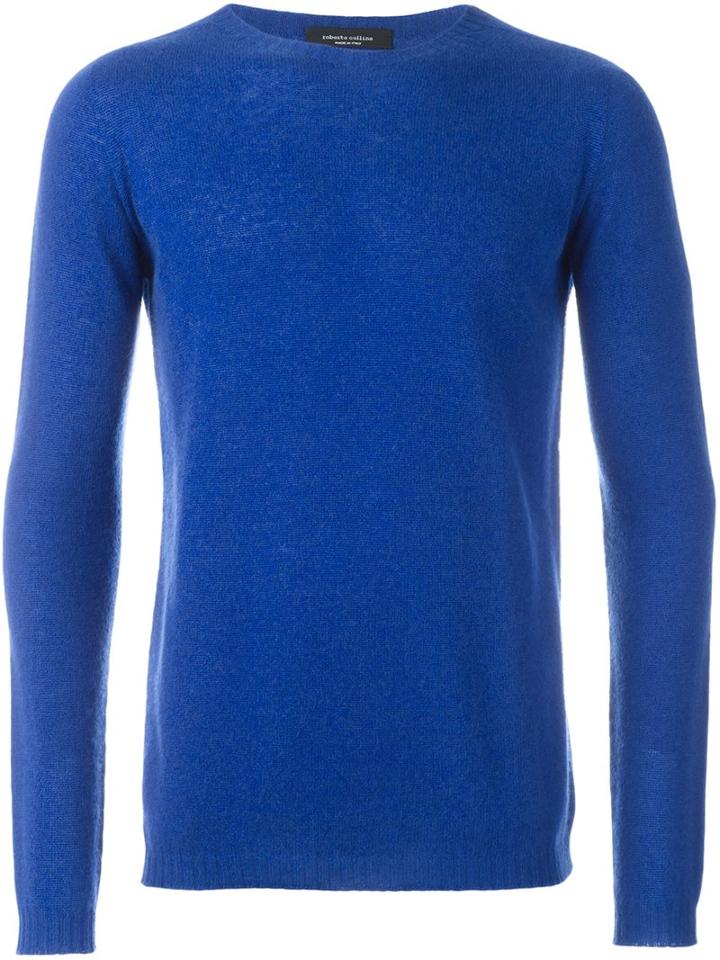 Roberto Collina Cashmere Round Neck Pullover, Men's, Size: 54, Blue, Cashmere