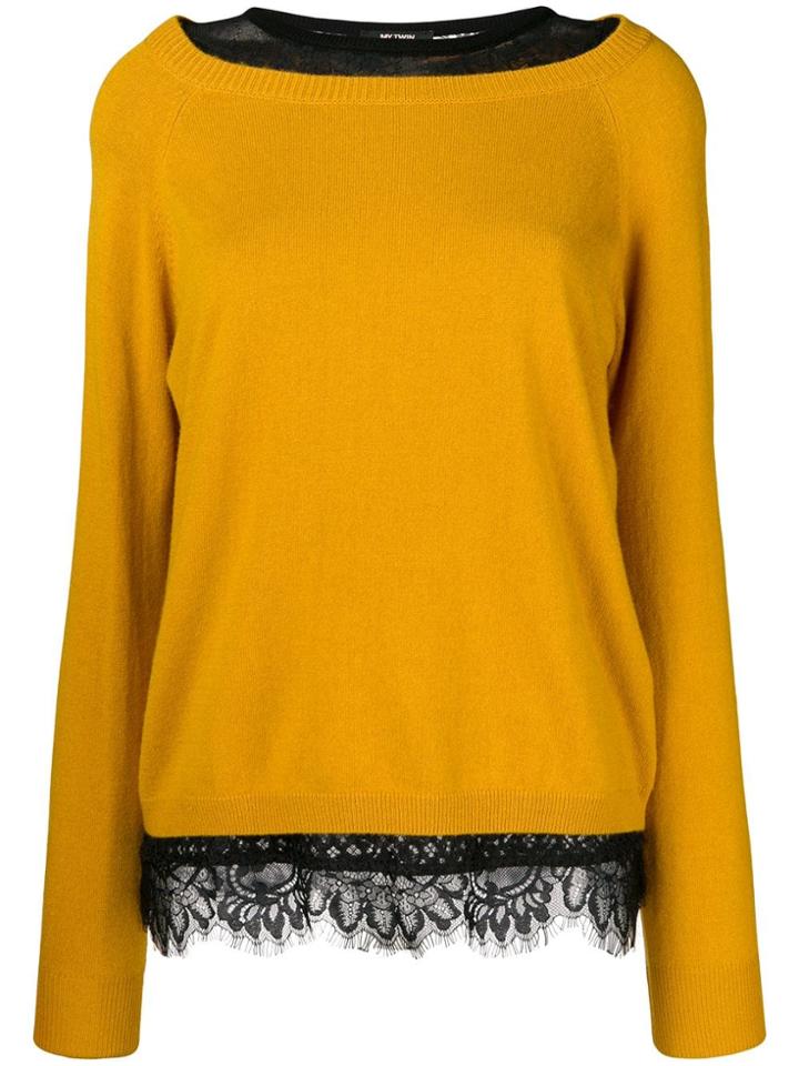 Twin-set Lace-hem Fitted Sweater - Yellow