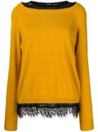 Twin-set Lace-hem Fitted Sweater - Yellow