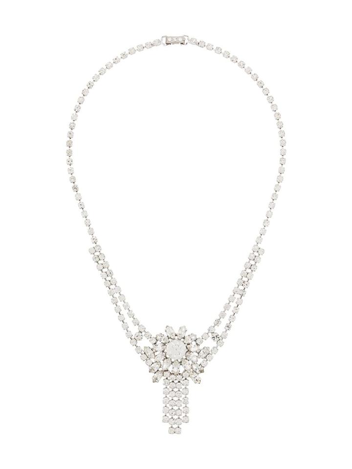 Susan Caplan Vintage 1980s Crystal Drop Necklace - Silver