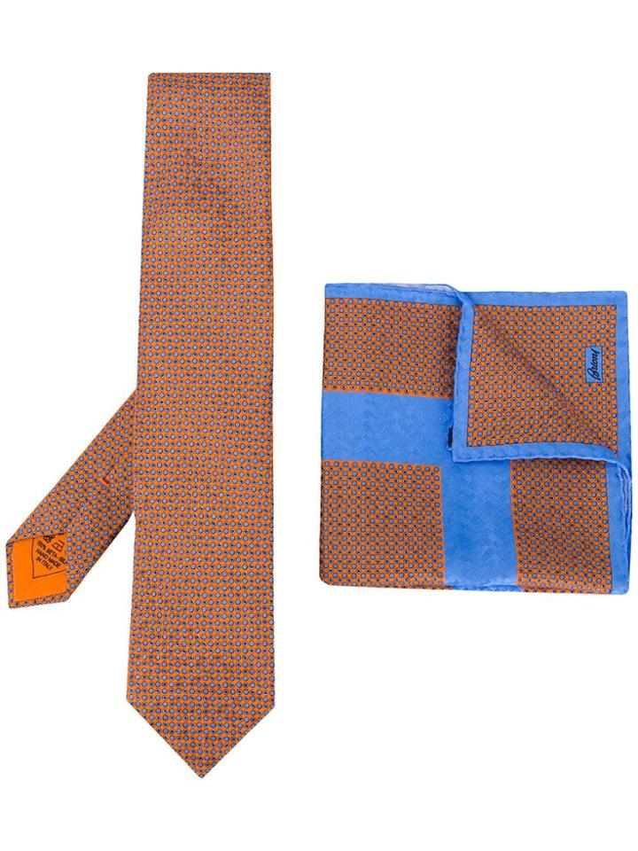 Brioni Tie And Pocket Square Set - Orange