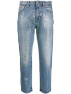 Pt05 Glitter Effect Cropped Jeans - Blue