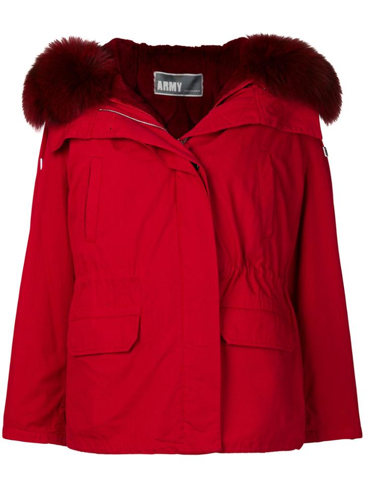 Army Yves Salomon Trimmed Hood Short Parka - Red