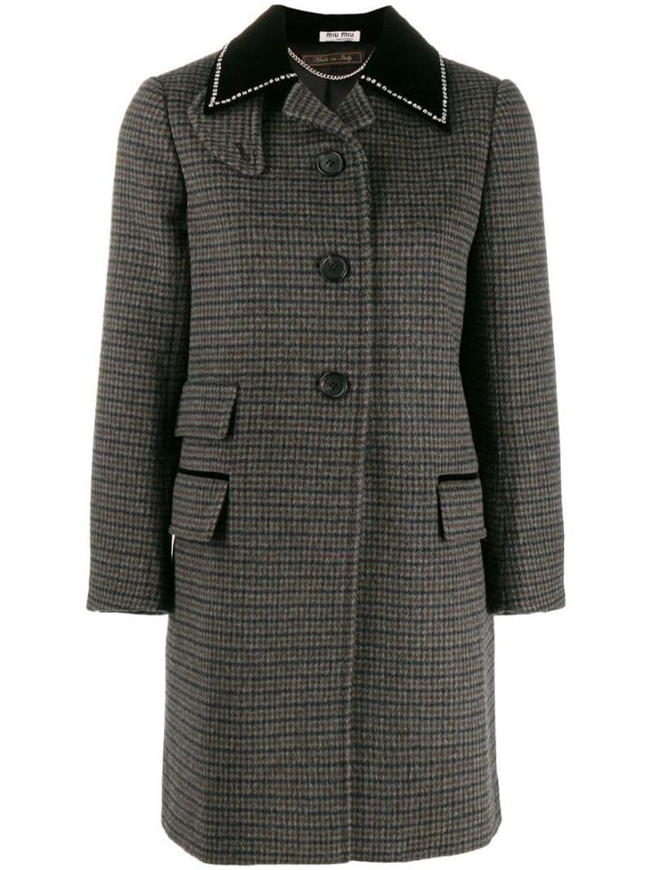 Miu Miu Checked Single Breasted Coat - Black