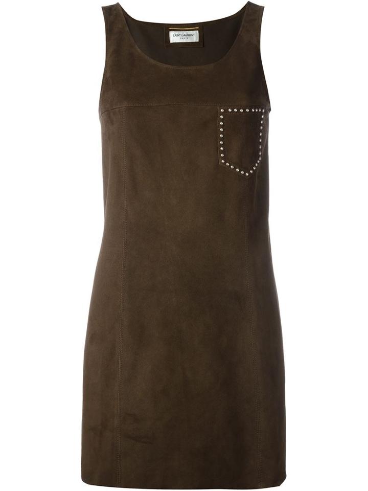 Saint Laurent Suede Dress, Women's, Size: 36, Brown, Goat Skin/silk