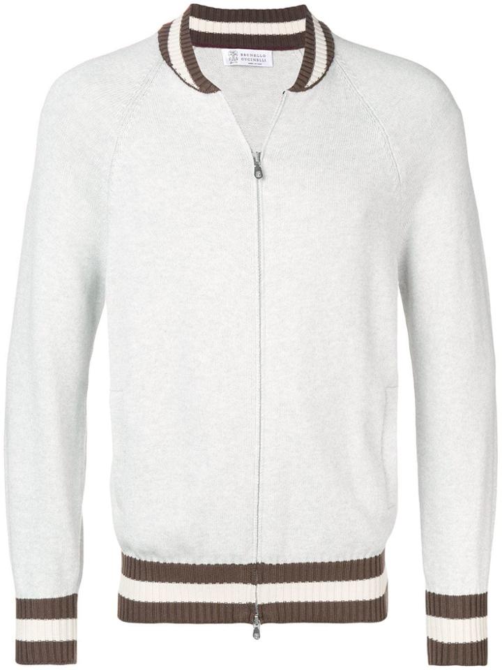 Brunello Cucinelli Striped Hem Cardigan - Grey