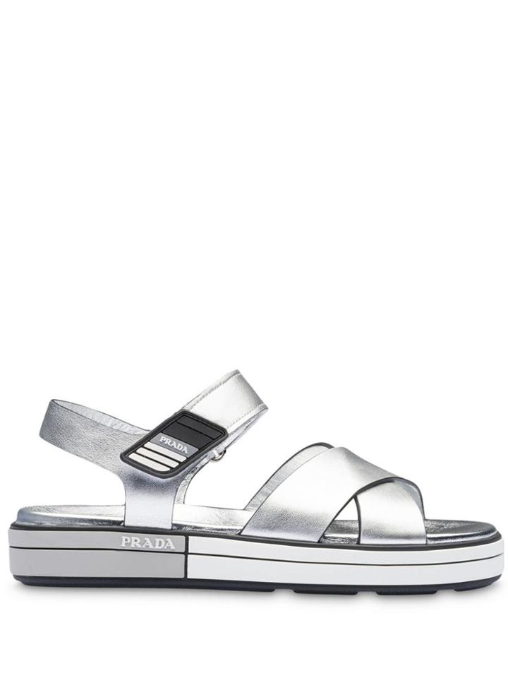Prada Leather Sandals - Silver