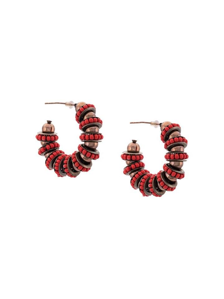 Carolina Herrera Beaded Hoop Earrings - Red