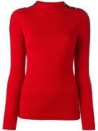 Tory Burch 'sardy' Stripe Detail Sweater, Women's, Size: Large, Red, Merino