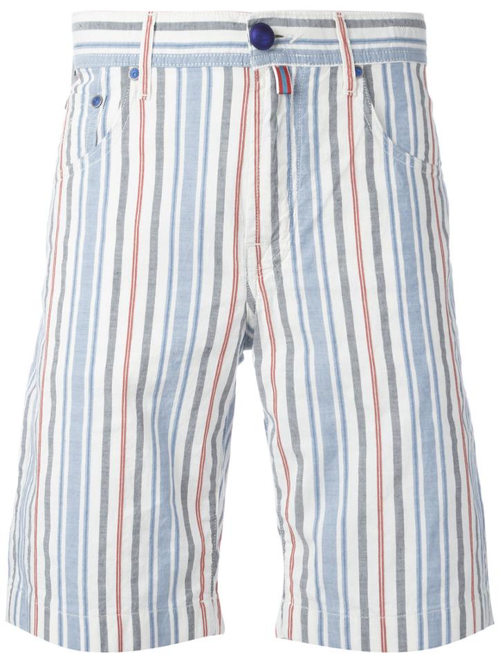 Jacob Cohen Vertical Striped Shorts, Men's, Size: 32, White, Cotton/linen/flax