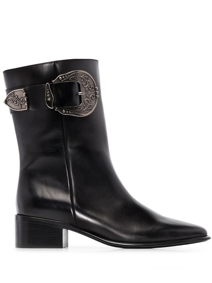 Loewe Western Buckle-detailed Leather Boots - Black
