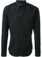 Givenchy Frayed Pleated Bib Shirt, Men's, Size: 41, Black, Cotton/silk/polyester