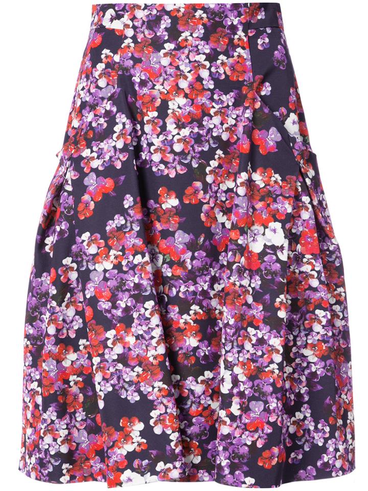 Carolina Herrera Floral Pleated Skirt - Black