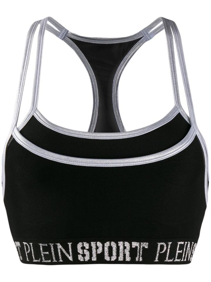 Plein Sport Logo Hem Sports Bra - Black